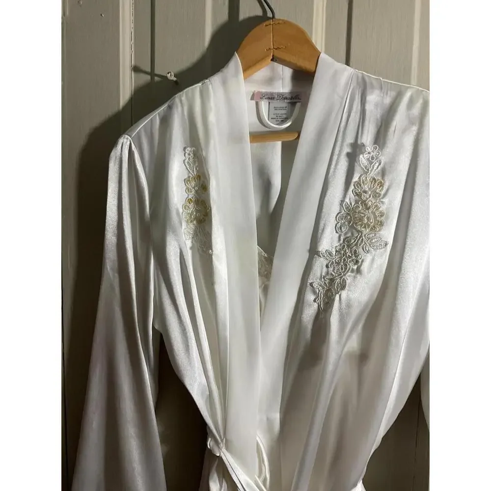 Linea Donatella Satin Robe and Nightie/ Embroidery/Sequins Wedding Bridal S/M - Picture 3 of 15